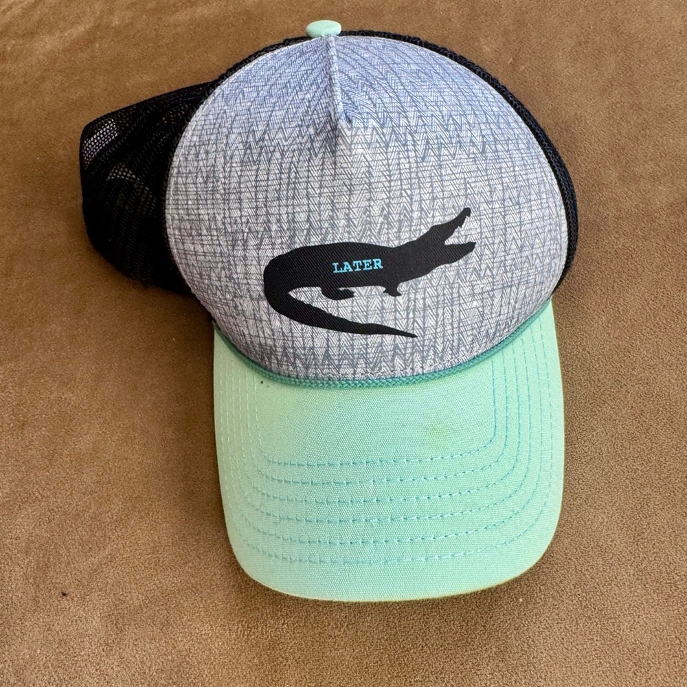 Prana Gray and Mint Alligator Trucker Hat